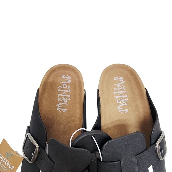 Malibu Womens Black Suede-Like Slip-On Buckle Sandals Size 10 Cork Footbed - Picture 4 of 5